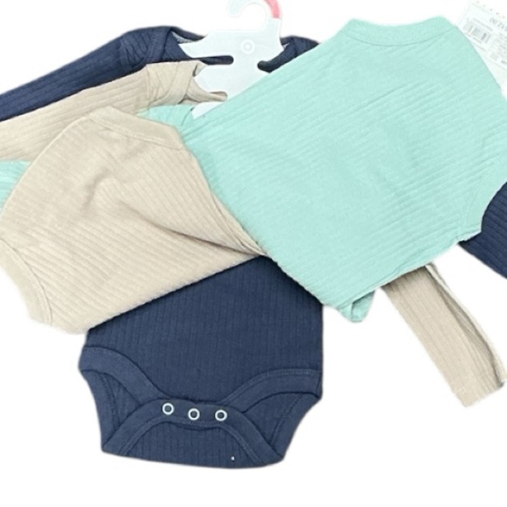 Cloud Island - NWT - Long Sleeve Bodysuit Trio - Aqua, Tan, Dark Blue - Picture 4 of 4